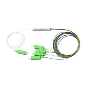 1*4 Color Coded PLC Splitter Blockless Micro Type Mini Type 900um Input White Loose Tube Output Blue Orange Green and Brown Loose Tubes 1m G.657A1 Fiber