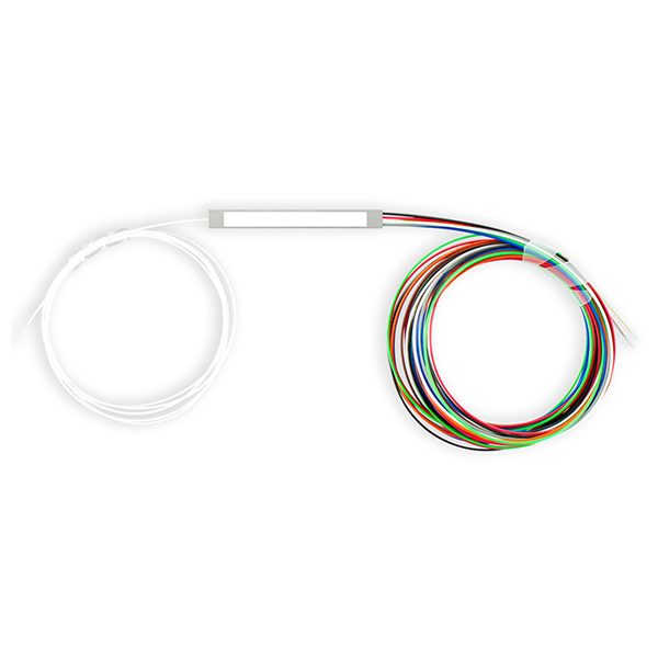 1*8 Color Coded PLC Splitter Blockless Package Micro Type Mini Type 900um Input White Loose Tube Output Blue Orange Green Brown Grey White Red and Black Loose Tube 1m G.657A1 Fiber