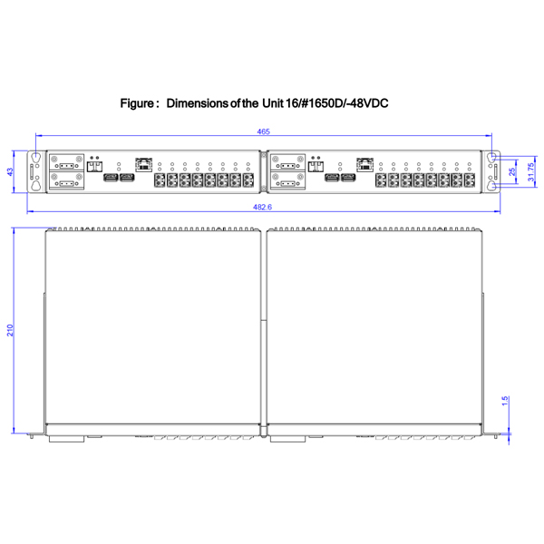 Dimensions of the unit 16-1650D 48VDC