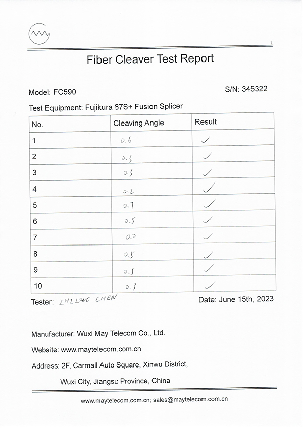 FC590 Fiber Cleaver Test Report