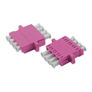 LC/UPC Asymmetric Adapter Quadplex Multi Mode OM4 Welding Type Violet Plastic Housing Zirconia Ceramic Sleeve with Flange