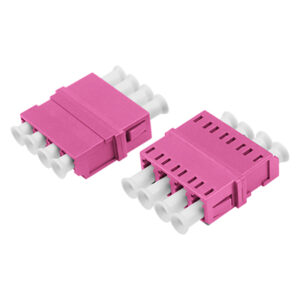 LC/UPC Asymmetric Adapter Quadplex Multi Mode OM4 Welding Type Violet Plastic Housing Zirconia Ceramic Sleeve without Flange