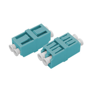 LC/UPC High-High Adapter Duplex Multi Mode OM3 Welding Type Aqua Plastic Housing Zirconia Ceramic Sleeve without Flange