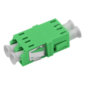LC/APC Asymmetric Adapter Duplex Single Mode Welding Type Green Plastic Housing Zirconia Ceramic Sleeve without Flange with Metal Mounting Clip
