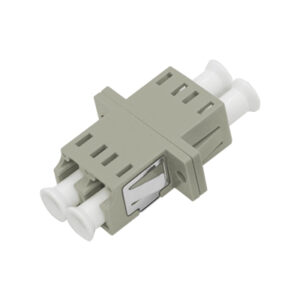 LC/UPC Asymmetric Adapter Duplex Multi Mode OM1 OM2 Welding Type Beige Plastic Housing Zirconia Ceramic Sleeve with Flange with Metal Mounting Clip