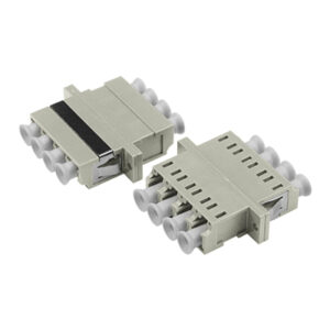 LC/UPC Symmetric Adapter Quadplex Multi Mode OM1 OM2 Welding Type Beige Plastic Housing Zirconia Ceramic Sleeve with Flange with Metal Mounting Clip