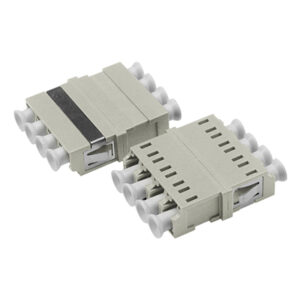 LC/UPC Symmetric Adapter Quadplex Multi Mode OM1 OM2 Welding Type Beige Plastic Housing Zirconia Ceramic Sleeve without Flange with Metal Mounting Clip