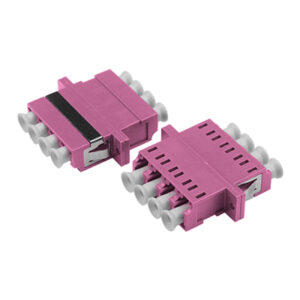 LC/UPC Symmetric Adapter Quadplex Multi Mode OM4 Welding Type Violet Plastic Housing Zirconia Ceramic Sleeve with Flange with Metal Mounting Clip