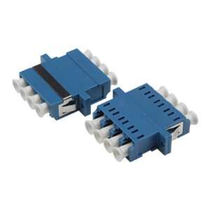 LC/UPC Symmetric Adapter Quadplex Single Mode Welding Type Blue Plastic Housing Zirconia Ceramic Sleeve with Flange with Metal Mounting Clip