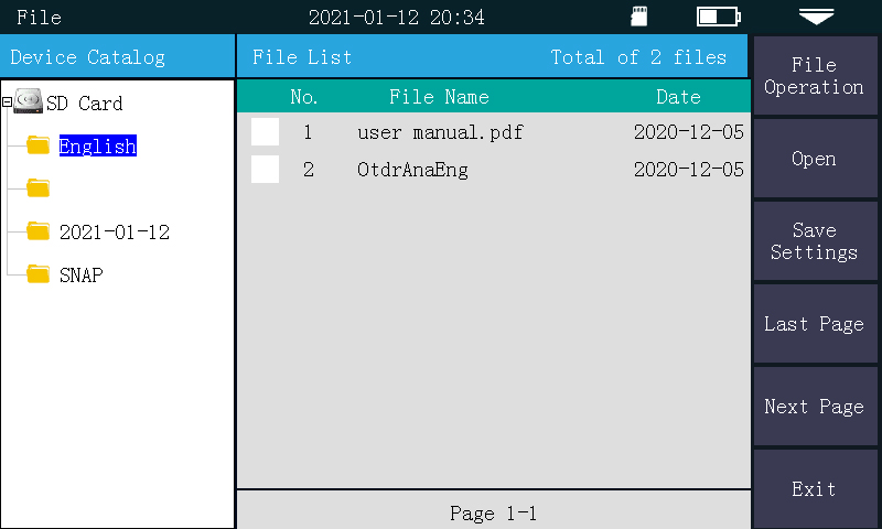 MAY422 Mini OTDR - File Management Module - English Folder