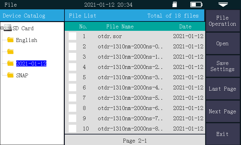 MAY422 Mini OTDR - File Management Module - Saved Curve