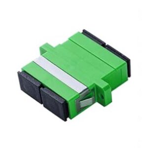 SC/APC Adapter Duplex Single Mode Welding Type with Flange with Metal Mounting Clip Green Body Flat Black Dust Cap