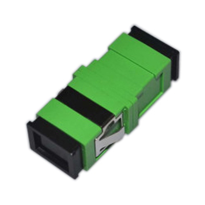 SC/APC Adapter Simplex Single Mode Welding Type without Flange with Metal Mounting Clip Green Body Flat Black Dust Cap SC/APC Adapter Simplex Single Mode Welding Type without Flange with Metal Mounting Clip Green Body Flat Black Dust Cap