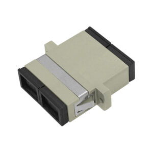 SC/UPC Adapter Duplex Multi Mode OM1 OM2 One-piece Type with Flange with Metal Mounting Clip Beige Body Flat Black Dust Cap