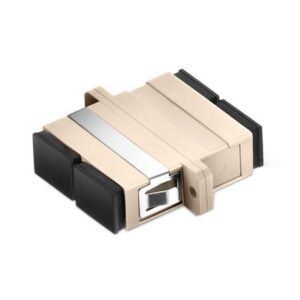 SC/UPC Adapter Duplex Multi Mode OM1 OM2 Welding Type with Flange with Metal Mounting Clip Beige Body Flat Black Dust Cap