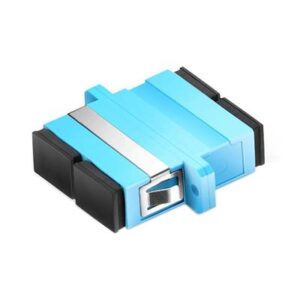 SC/UPC Adapter Duplex Multi Mode OM3 Welding Type with Flange with Metal Mounting Clip Aqua Body Flat Black Dust Cap