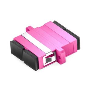SC/UPC Adapter Duplex Multi Mode OM4 Welding Type with Flange with Metal Mounting Clip Violet Body Flat Black Dust Cap