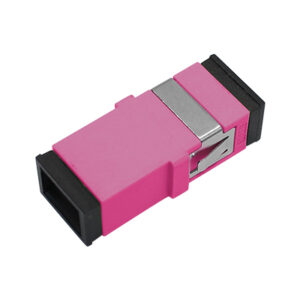 SC/UPC Adapter Simplex Multi Mode OM4 One-piece Type without Flange with Metal Mounting Clip Violet Body Flat Black Dust Cap
