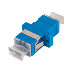 SC/UPC Adapter Simplex Single Mode Welding Type with Flange with Metal Mounting Clip Blue Body Pullable Transparent Dust Cap