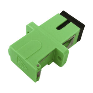 SC/APC Auto Side Shutter Avoid Laser Adapter Simplex Single Mode Welding Type with Flange with Metal Mounting Clip Green Body Flat Black Dust Cap