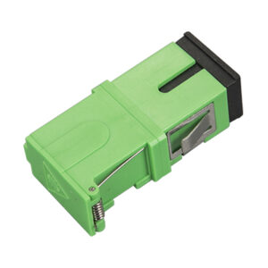 SC/APC Auto Side Shutter Avoid Laser Adapter Simplex Single Mode Welding Type without Flange with Metal Mounting Clip Green Body Flat Black Dust Cap