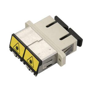 SC/UPC Auto Front Shutter Metal Avoid Laser Adapter Duplex Multi Mode OM1 OM2 Welding Type with Flange with Metal Mounting Clip Beige Body T-style Dust Cap
