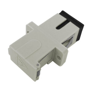 SC/UPC Auto Side Shutter Avoid Laser Adapter Simplex Multi Mode OM1 OM2 Welding Type with Flange with Metal Mounting Clip Beige Body Flat Black Dust Cap