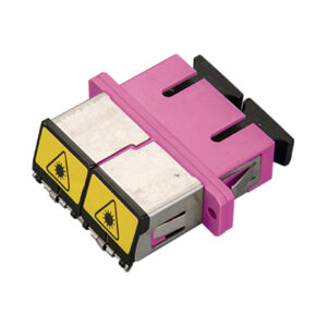 SC/UPC Auto Front Shutter Metal Avoid Laser Adapter Duplex Multi Mode OM4 Welding Type with Flange with Metal Mounting Clip Violet Body T-style Dust Cap