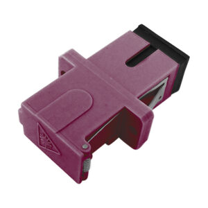 SC/UPC Auto Side Shutter Avoid Laser Adapter Simplex Multi Mode OM4 Welding Type with Flange with Metal Mounting Clip Violet Body Flat Black Dust Cap