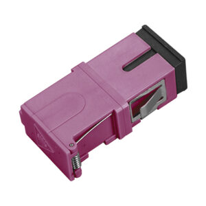 SC/UPC Auto Side Shutter Avoid Laser Adapter Simplex Multi Mode OM4 Welding Type without Flange with Metal Mounting Clip Violet Body Flat Black Dust Cap