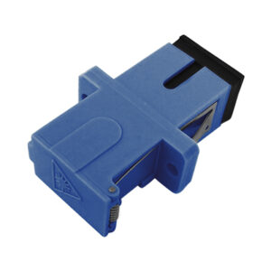 SC/UPC Auto Side Shutter Avoid Laser Adapter Simplex Single Mode Welding Type with Flange with Metal Mounting Clip Blue Body Flat Black Dust Cap