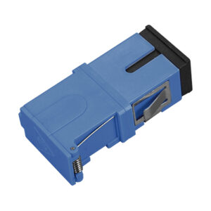 SC/UPC Auto Side Shutter Avoid Laser Adapter Simplex Single Mode Welding Type without Flange with Metal Mounting Clip Blue Body Flat Black Dust Cap